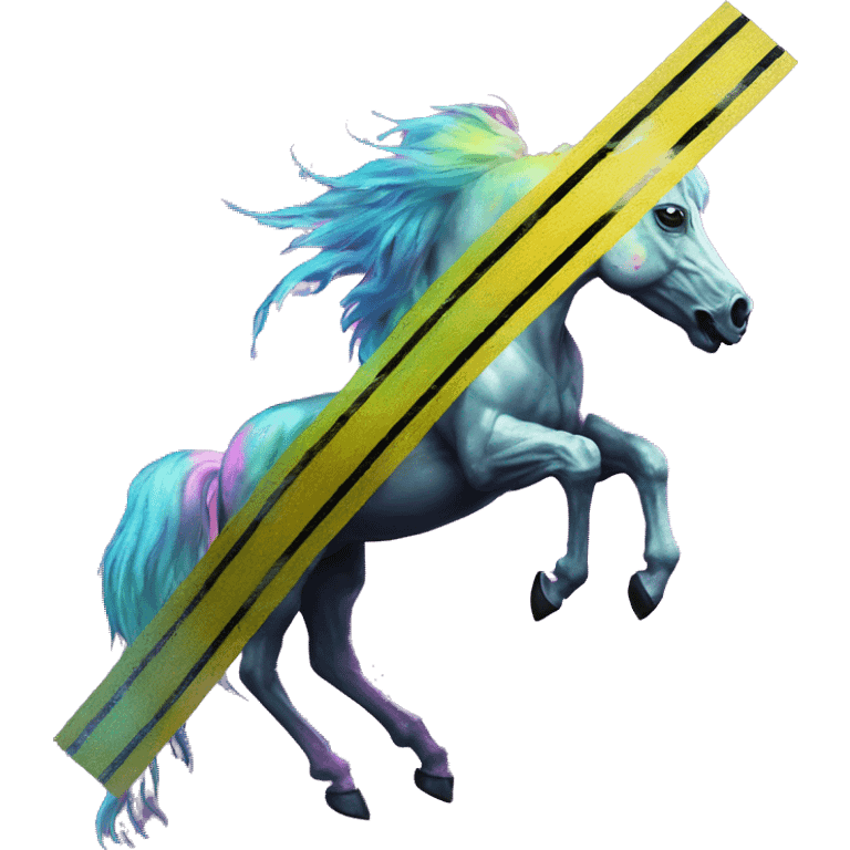 .Zombie_ Vaporwave black holographic oilslick zombie unicorn yellow caution tape graffiti Pegasus emoji