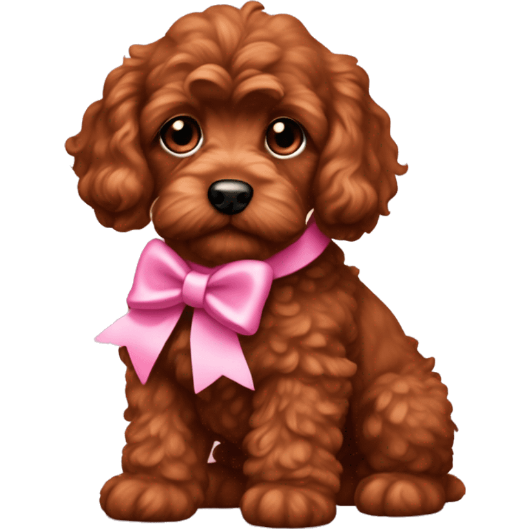 Full body reddish brown baby cockapoo with pink bow emoji