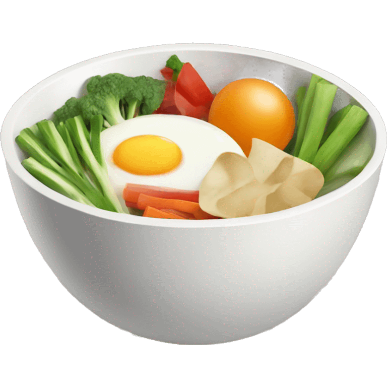 Bowl with sliced vegetables and egg emoji