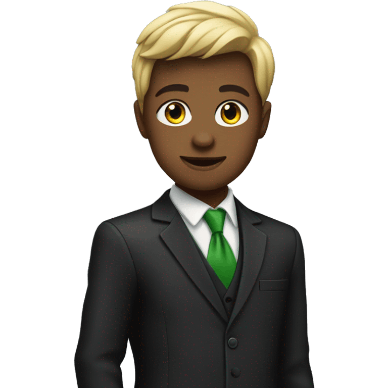 school prefect wearing a black suit with a green shirt inside emoji