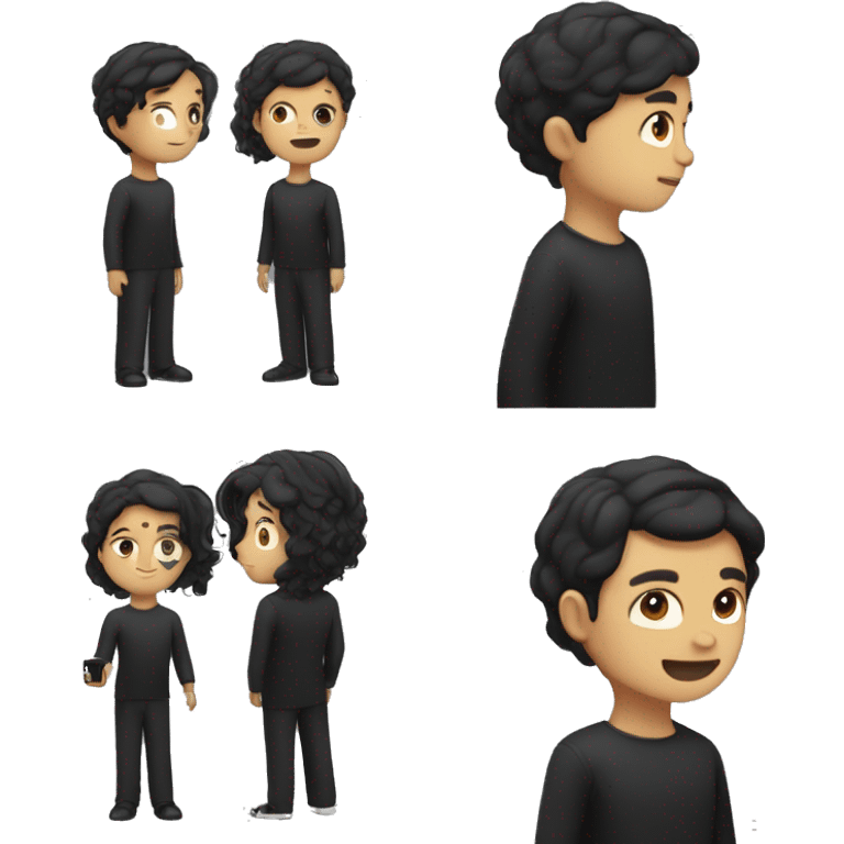 A boy  wearning black dress and black colour hair middle parted holding power bank emoji