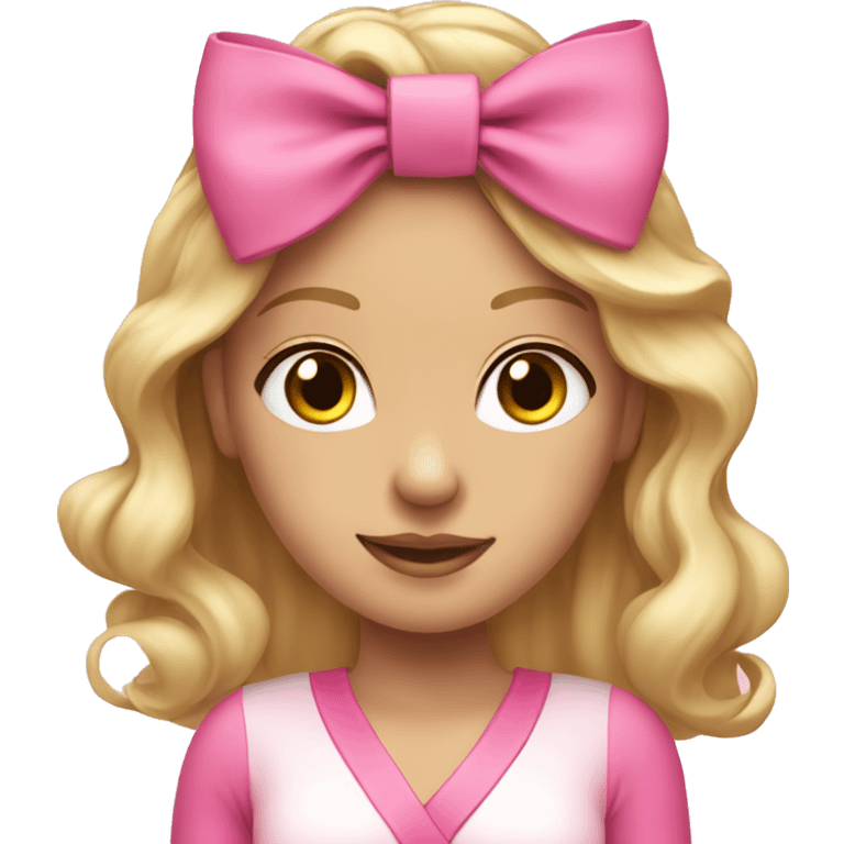 blonde girl with pink bow in hair pink outfit  emoji