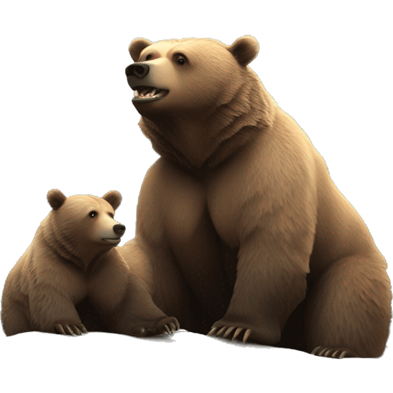 Grizzly bear mama with cub mountain backdrop  emoji