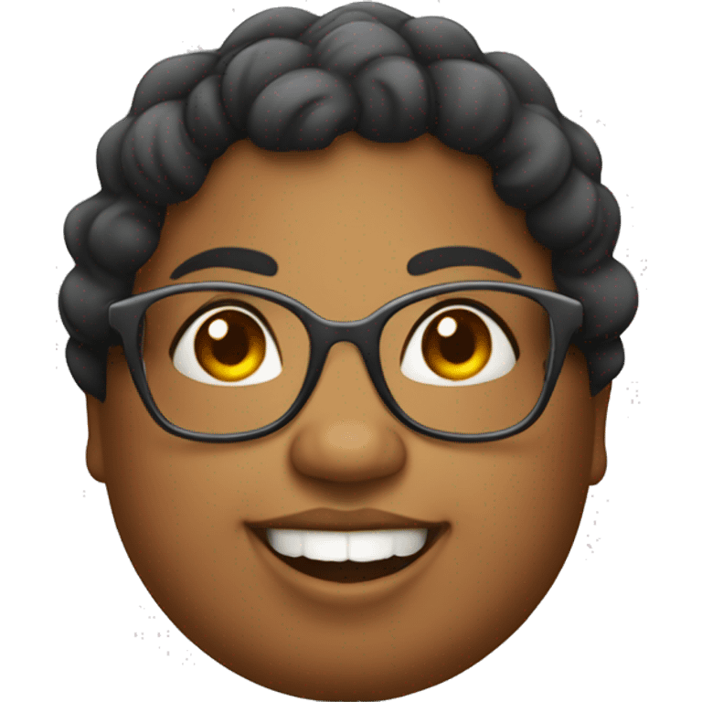 a cute fat girl, with glasses, happy emoji