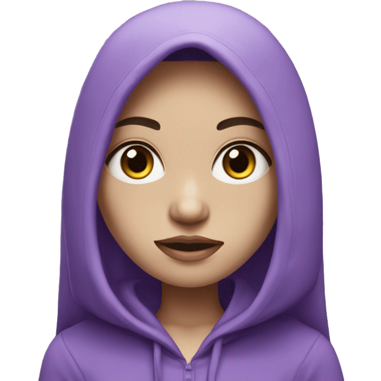 pale girl with long black hair, purple eyes, and purple hoodie emoji