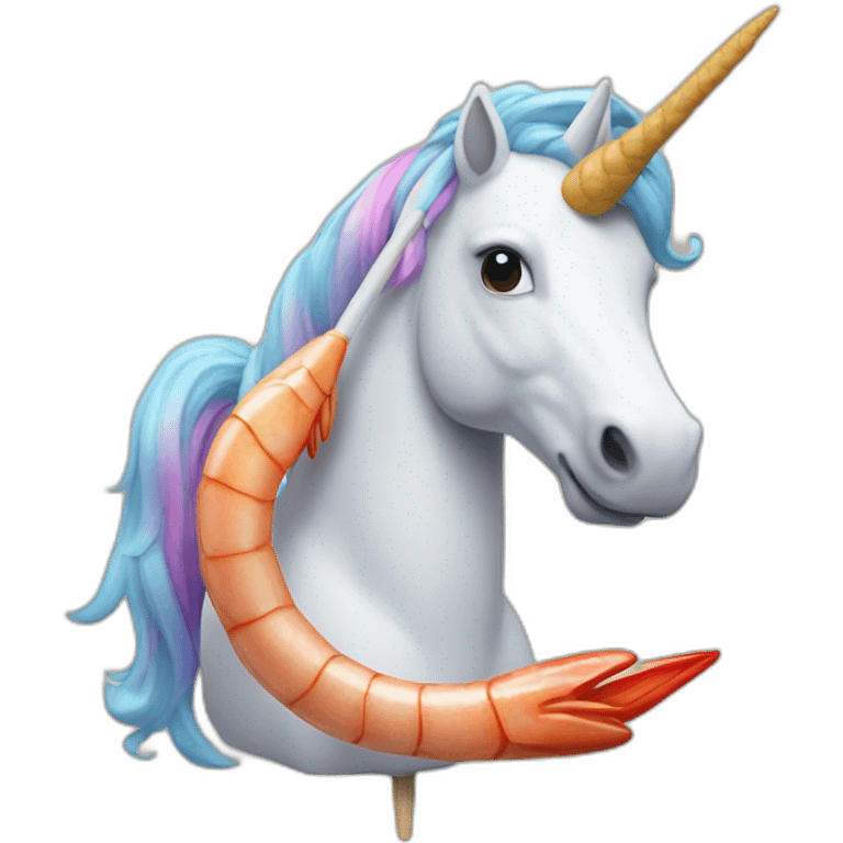 Unicorn with a shrimp skewer on its horn emoji