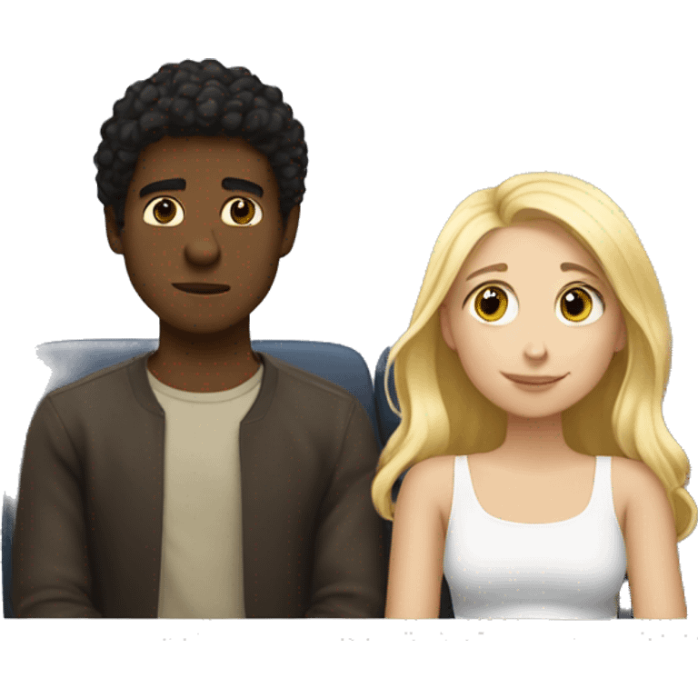 girl with blonde haití and white boy with dark hair watching movie together  emoji