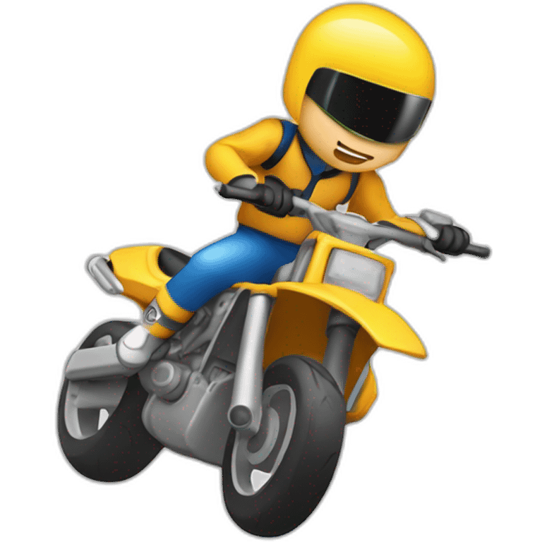 Meccanico in moto da pista con chiave in mano che saluta emoji