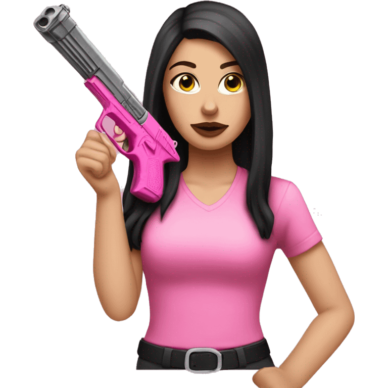 White Girl dark hair hand pink nails holding pink gun emoji