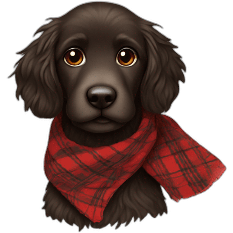 Black Chocolate brown colored doodle with a red and black flannel hankerchief emoji