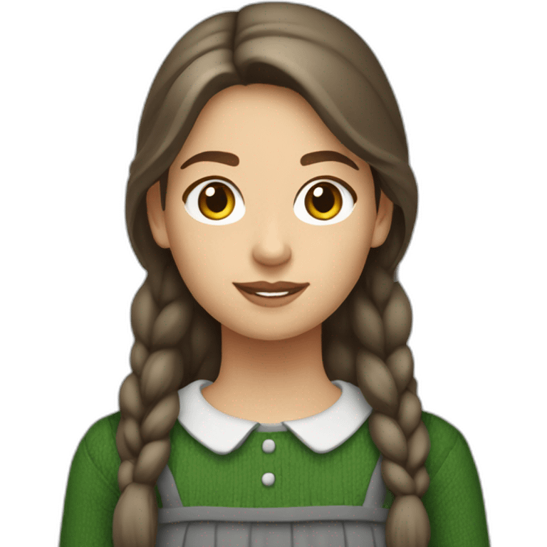 cocasian amish girl with brown hair wearing a grey skirt and a green sweater  emoji