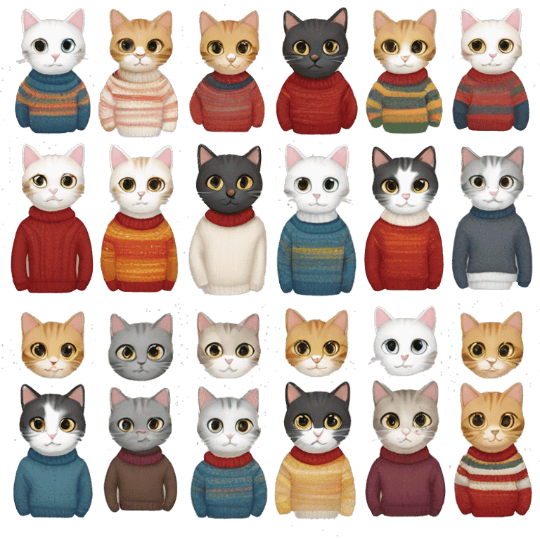 12 happy cats in sweaters emoji