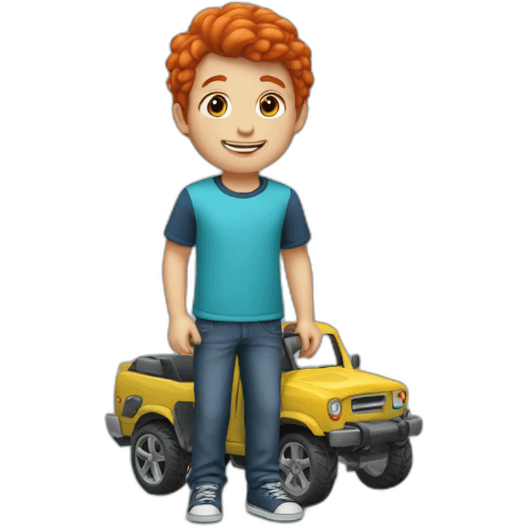 red headed boy with toy car emoji