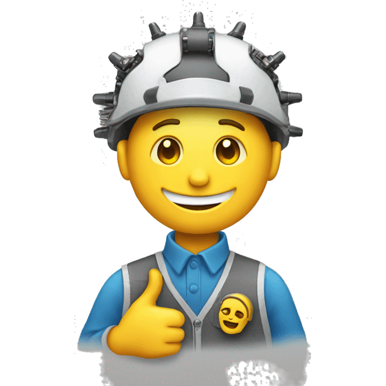 Happy face emoji with an engineering gear in his hands  emoji