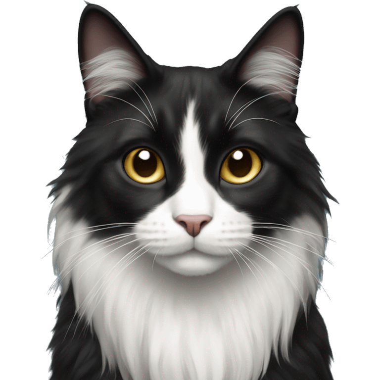 black and white cat long haired emoji