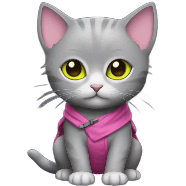 Grey Ninja kitten with yellow green eyes pink clothing  emoji