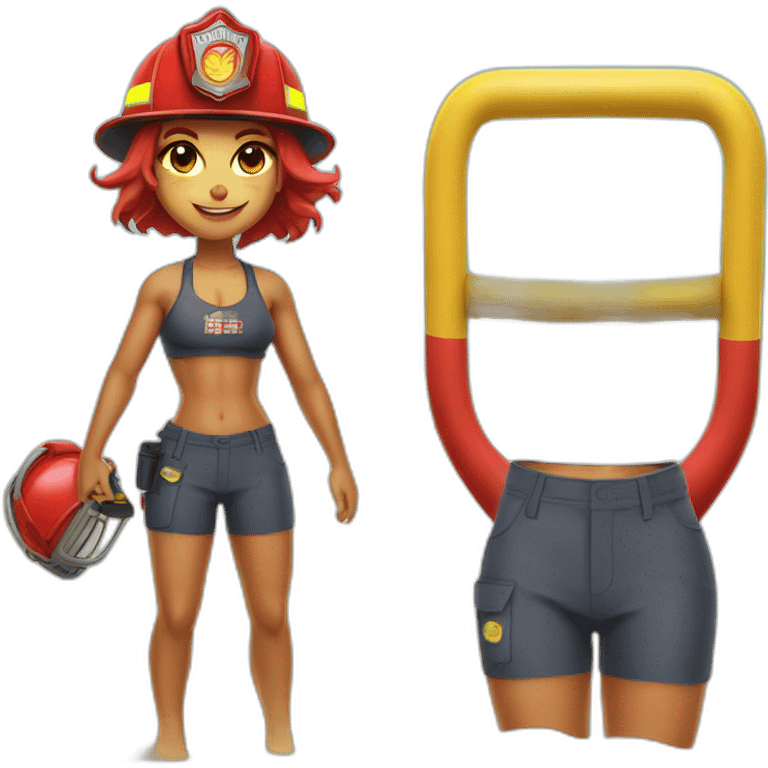 Buffed Cat girl Firefighter beach volley emoji