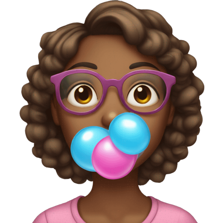 brown skin girl with glasses blowing bubble gum emoji