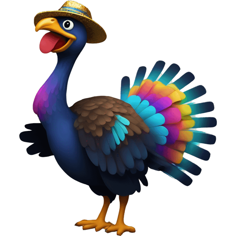 disco turkey: A turkey silhouette doing a dance move like the "finger pointing upward" disco move, with a retro headband and exaggerated features to keep it playful but bold enough to work as an emoji. emoji