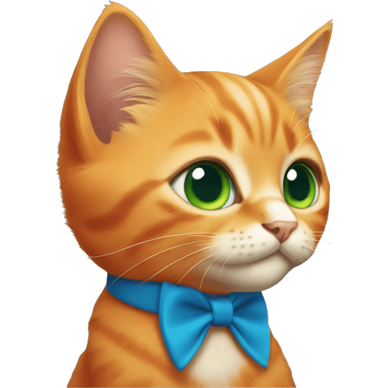 orange kitten with big green eyes and a blue collar emoji