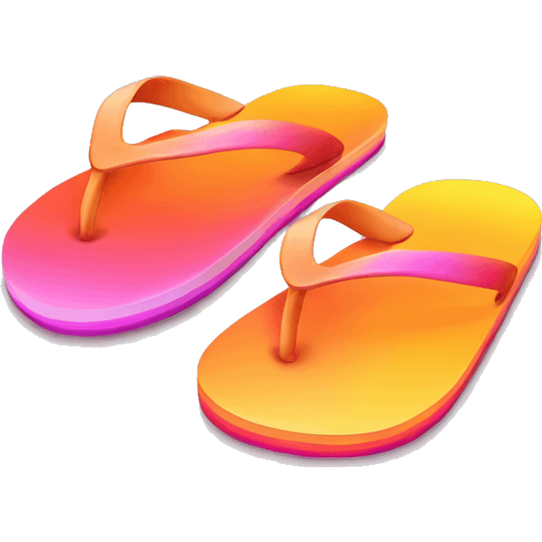 Realistic orange yellow pink gradient pair of summer flip flops isolated. emoji