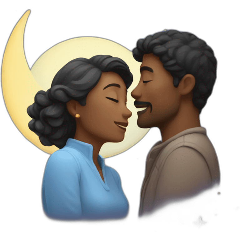 Couple looking at the Moon and star emoji