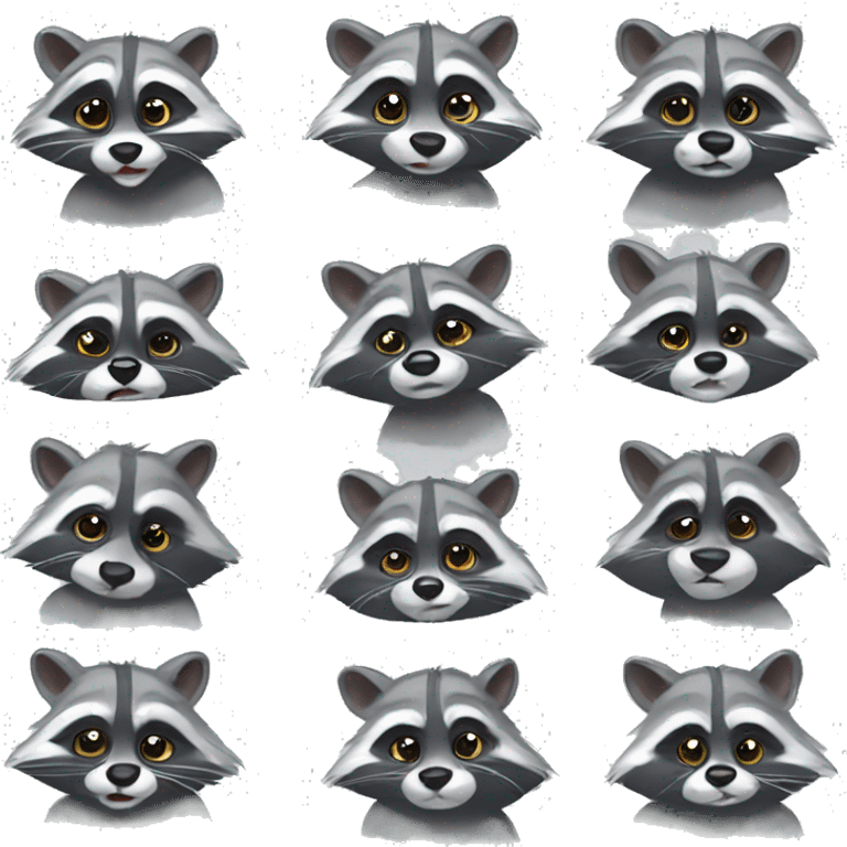 Drawn Gray Raccoon with different emotions emoji