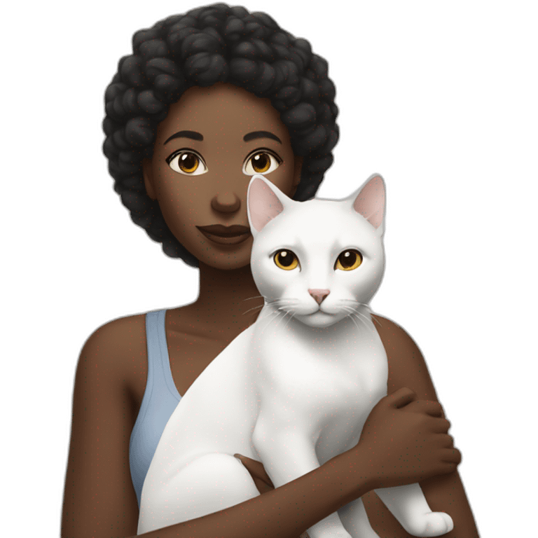 Black woman with a white cat emoji