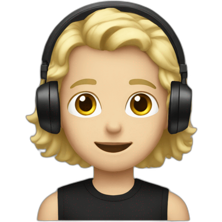 A blond boy with a black tank shirt and a black headset emoji