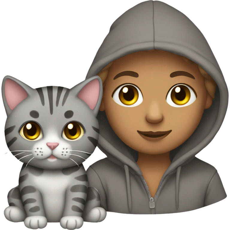 gray tabby cat with a teddy bear hoodie emoji