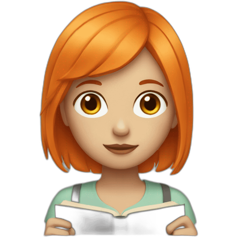 girl with short orange hair with book emoji