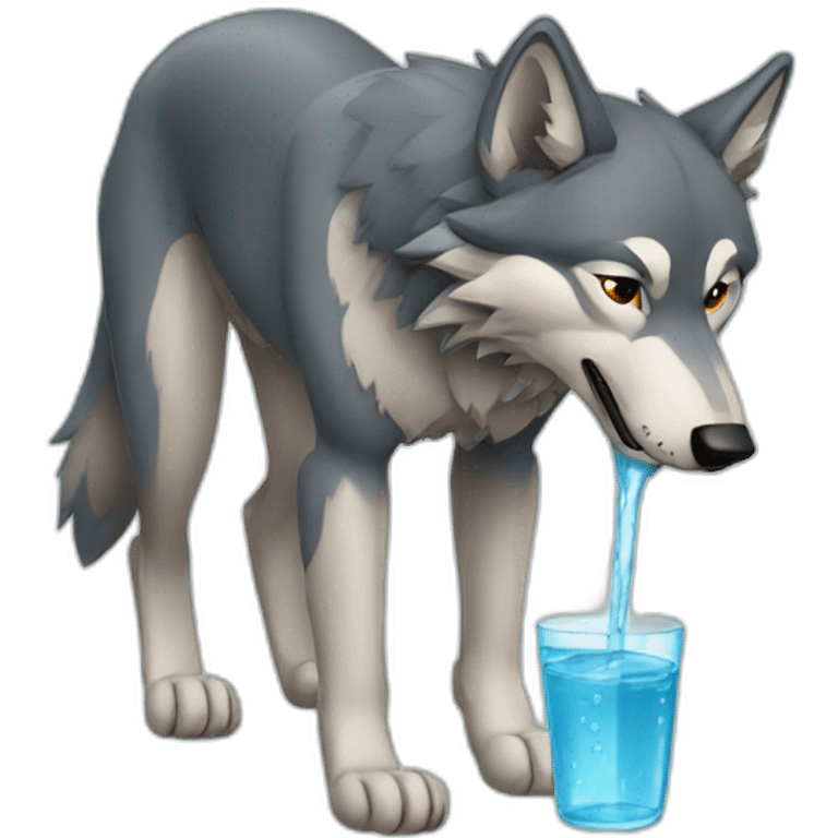 wolf drinking water emoji