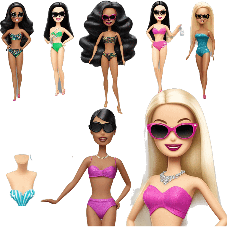 1960’s Debut Barbie CC,Morticia Addams, holding sunglasses,showing off, sparkling swimwear, accessories  emoji