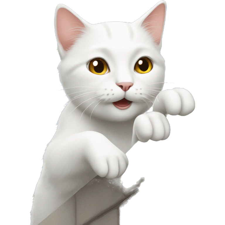 white cat climbing a wall emoji