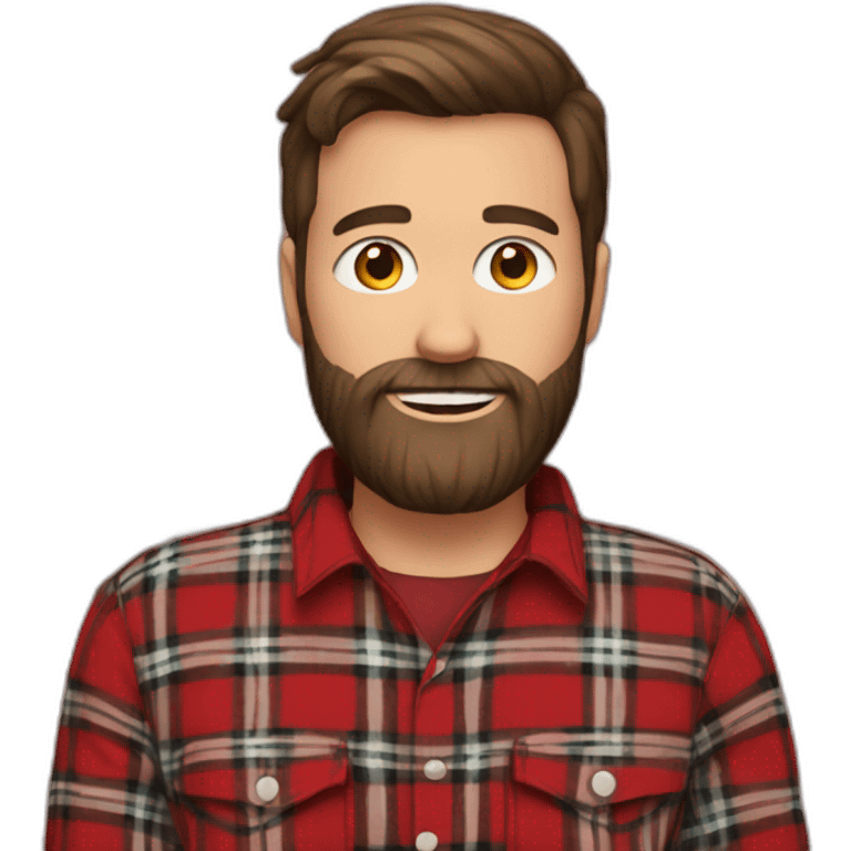 Man with a beard and brown hair wearing a red and black plaid flannel shirt emoji