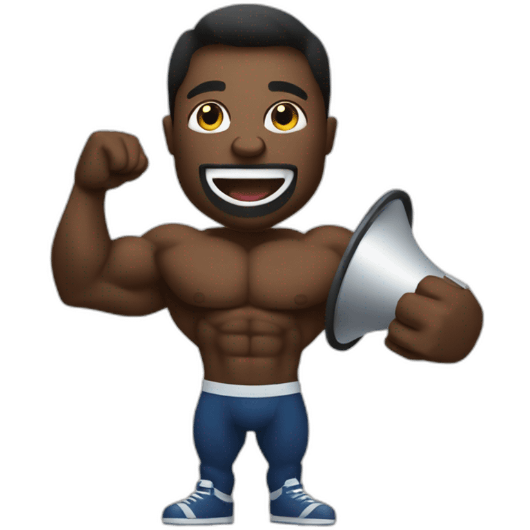 black bodybuilder with megaphone speaking emoji