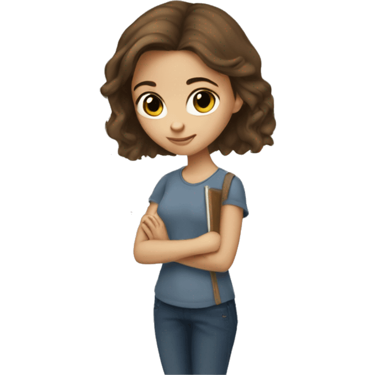 Brown hair girl sketching notebook emoji