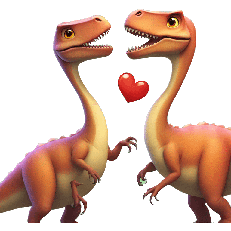 Two dinosaurs holding a heart emoji