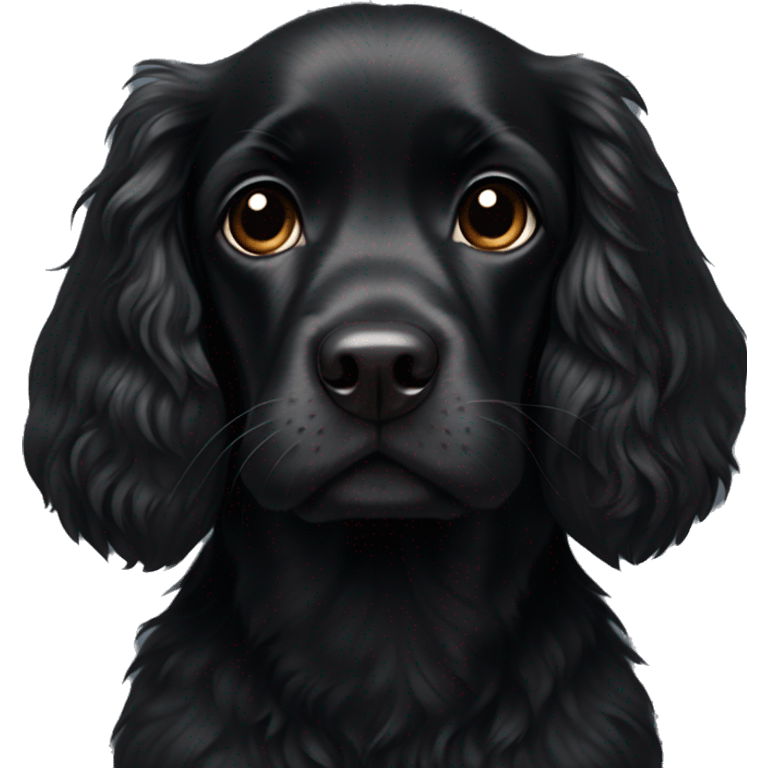 Small completely black spaniel with black fur on his whole face and white fur only on his chest emoji