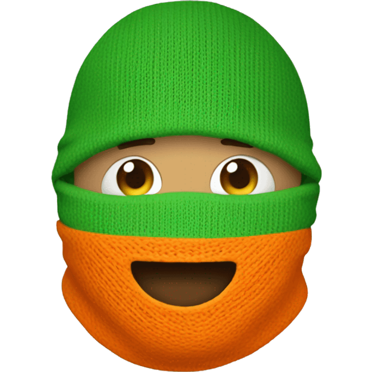 a smily emoji with a green, white and orange balaclava emoji