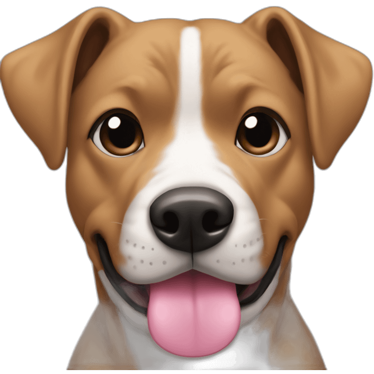 Dog pit mix black face with white spot on snout pink tongue spotted nose perky ears emoji