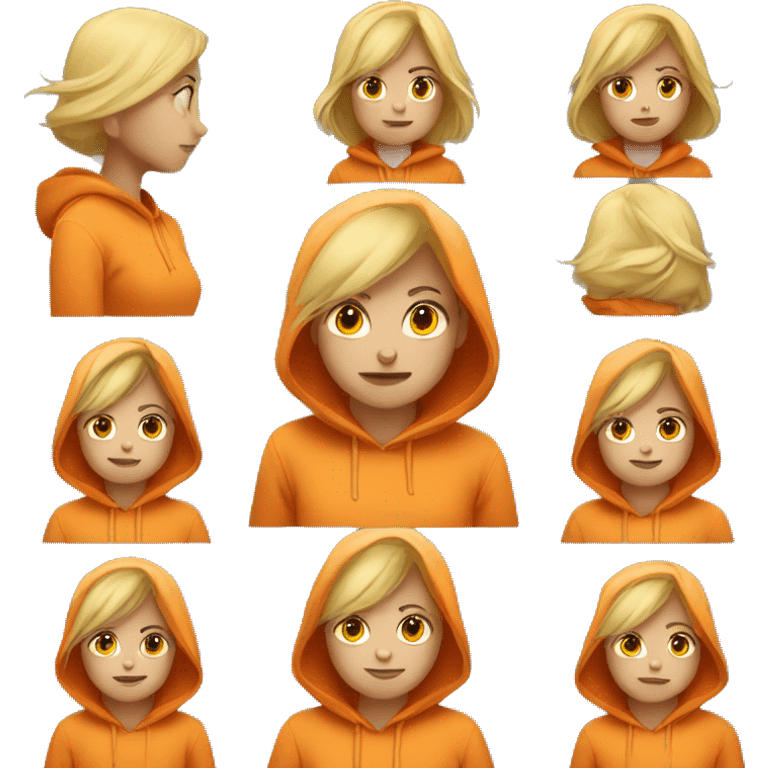 Lazy blonde girl wearing a orange hoodie emoji