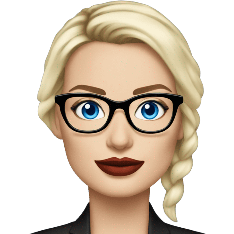 margot robbie secretary,  bright blue eyes, wearing black glasses  emoji