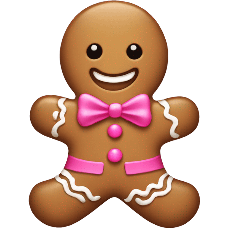 Gingerbread man light brown with pink bow and pink candy cane  emoji