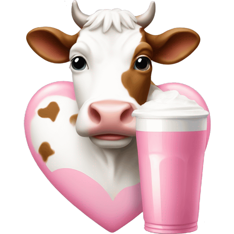 pink and white heart with cow pint  emoji