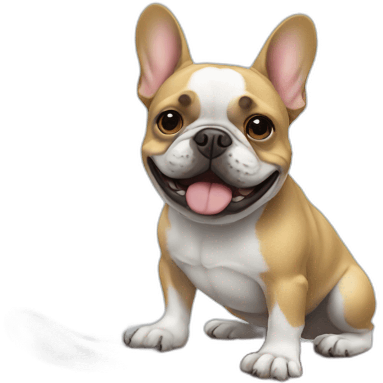 A french bulldog snowboarding emoji