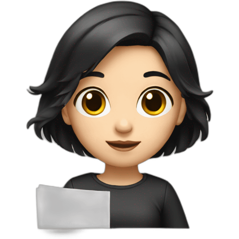 small girl with black hair with papers emoji