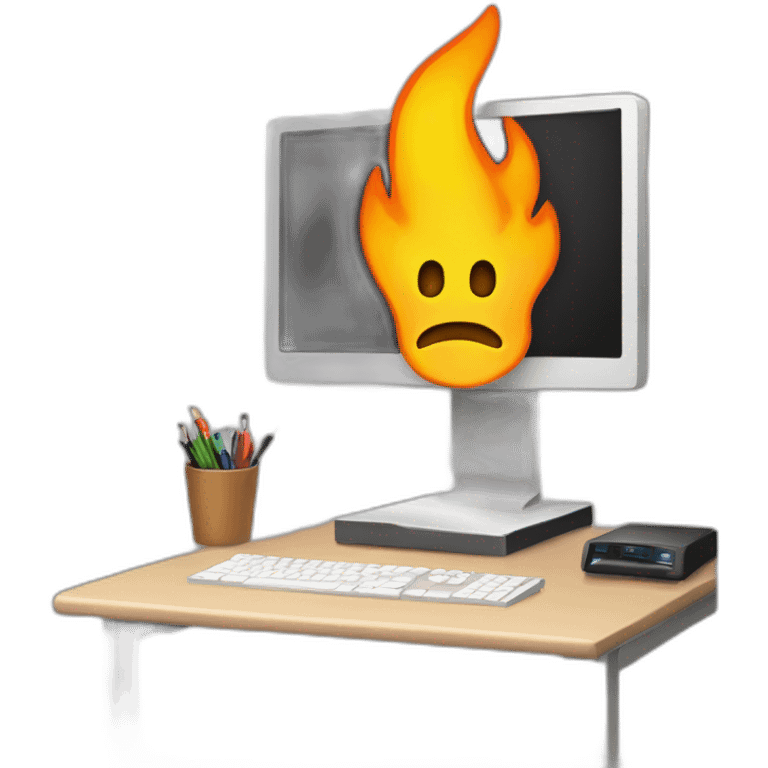 flaming workstation in a pc room emoji