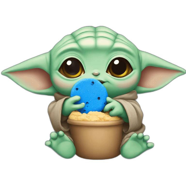 baby yoda eating a blue cookie emoji