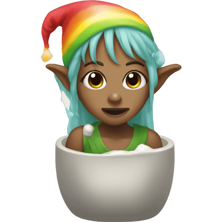 The elf girl pukes a rainbow emoji